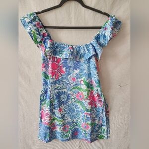 Lilly Pulitzer Zoya Ruffle Romper In Frenchie Blue Suns Out Size 6